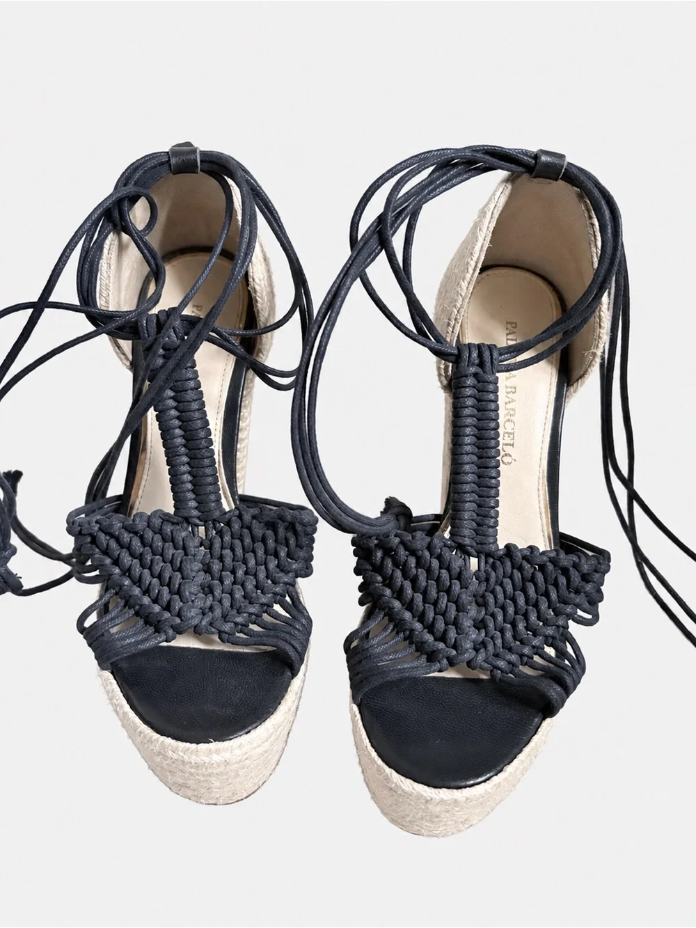 Paloma Barceló Black Macramé Espadrille Platform Heels EU 37